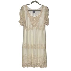 Rabbit Rabbit Rabbit Women's Cream/White Embroidered Layered Midi Dress size 16